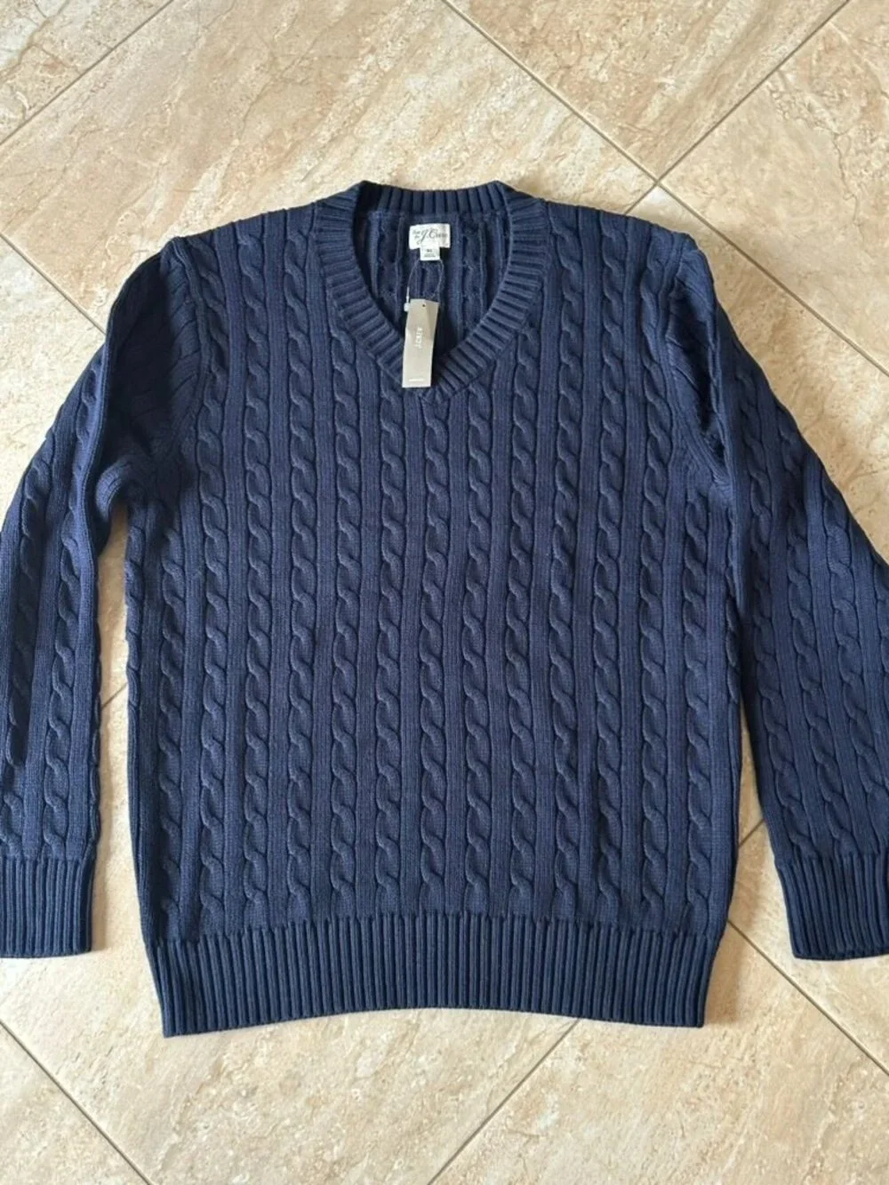 JCREW MENS COTTON KNIT CABLE V NECK SWEATER MEDIUM NWT